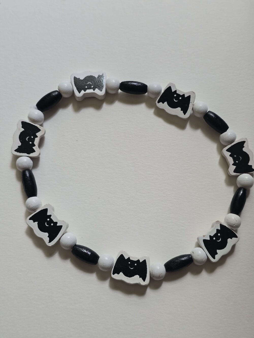 Black & White Bat Wood Bead Necklace